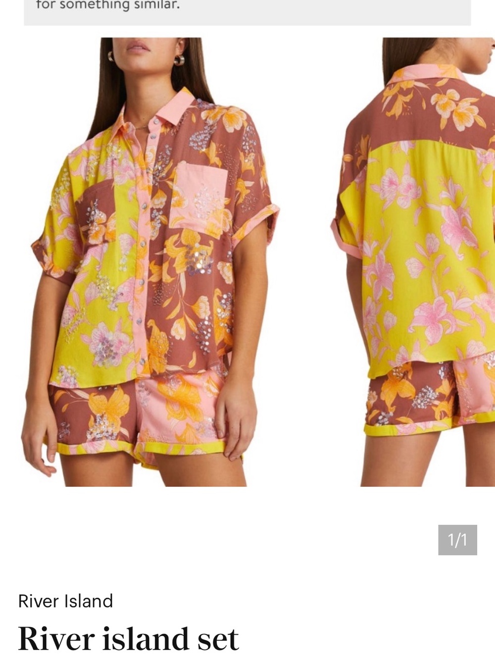 River Island Floral Colorblock Short Sleeve Shirt in Yellow, Pink, Brown